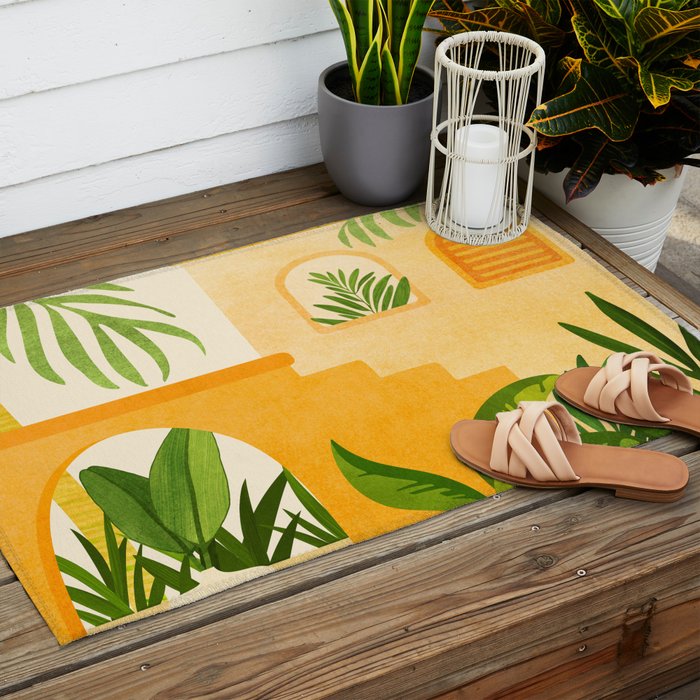 Garden Hacienda / Whimsical Landscape Illustration Outdoor Rug Gallery Image 2