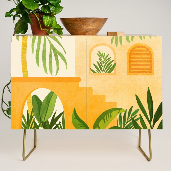 Garden Hacienda / Whimsical Landscape Illustration Credenza Gallery Image 1