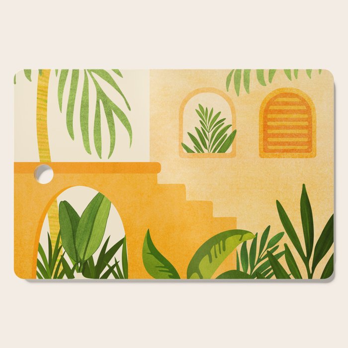 Garden Hacienda / Whimsical Landscape Illustration Cutting Board Gallery Image 1