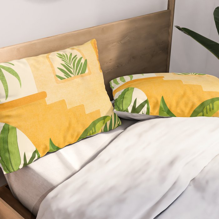 Garden Hacienda / Whimsical Landscape Illustration Pillow Sham Gallery Image 2