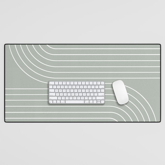 Minimal Line Curvature LXXXIX Pastel Sage Green Mid Century Modern Arch Abstract Desk Mat Gallery Image 1