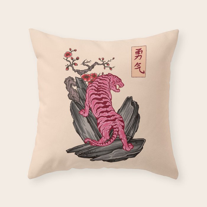 Japanese Courage Tiger Throw Pillow Gallery Image 6