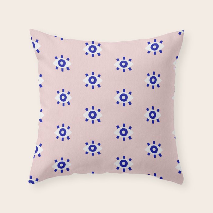 Evil Eye Dots - Navy & Blush Palette Throw Pillow Gallery Image 1