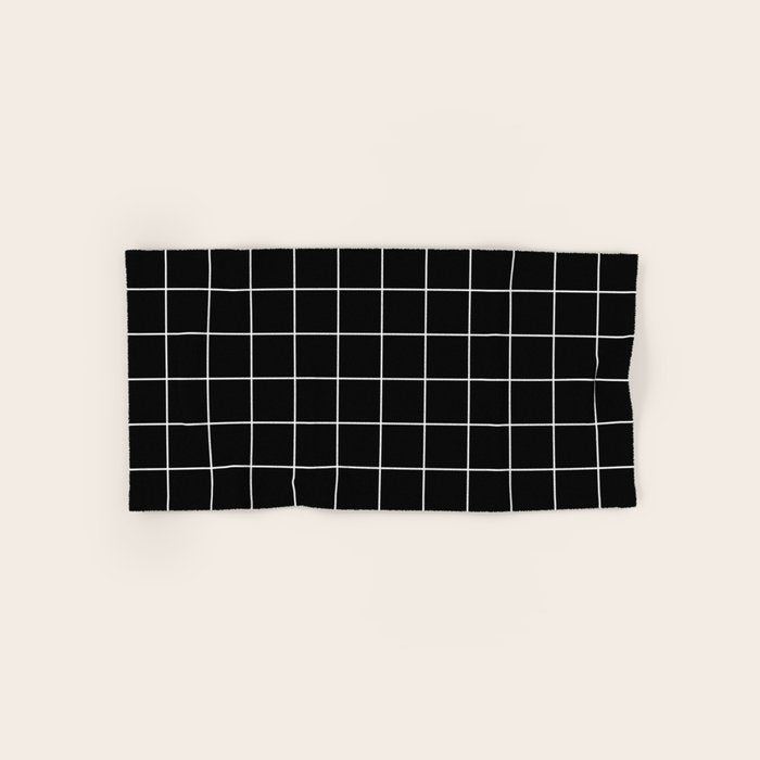 Grid Pattern Line Stripe Black and White Minimalist Geometric Stripes Lines Drawing Hand & Bath Towel Gallery Image 1