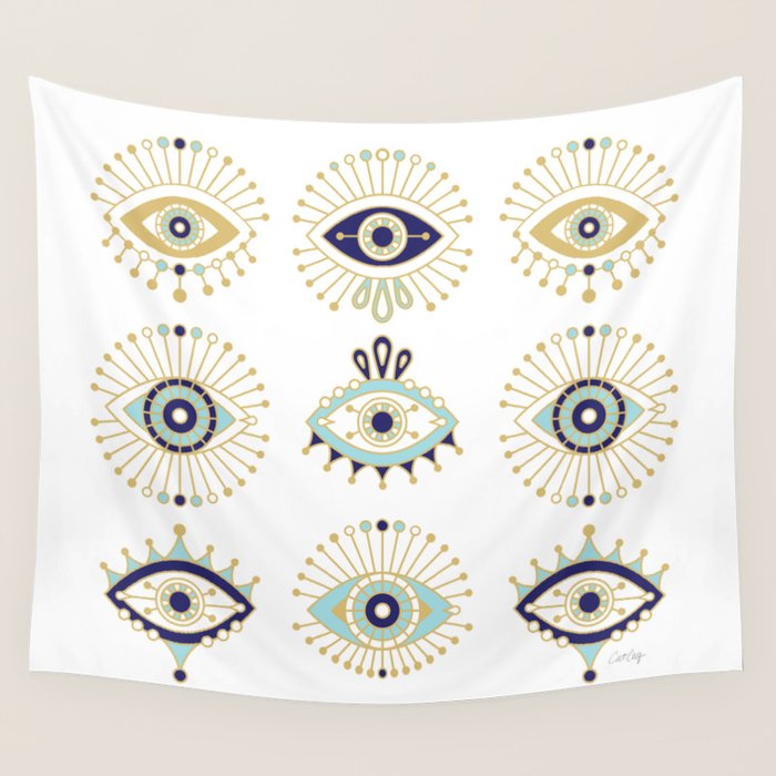 Evil Eye Collection on White Wall Tapestry Gallery Image 1