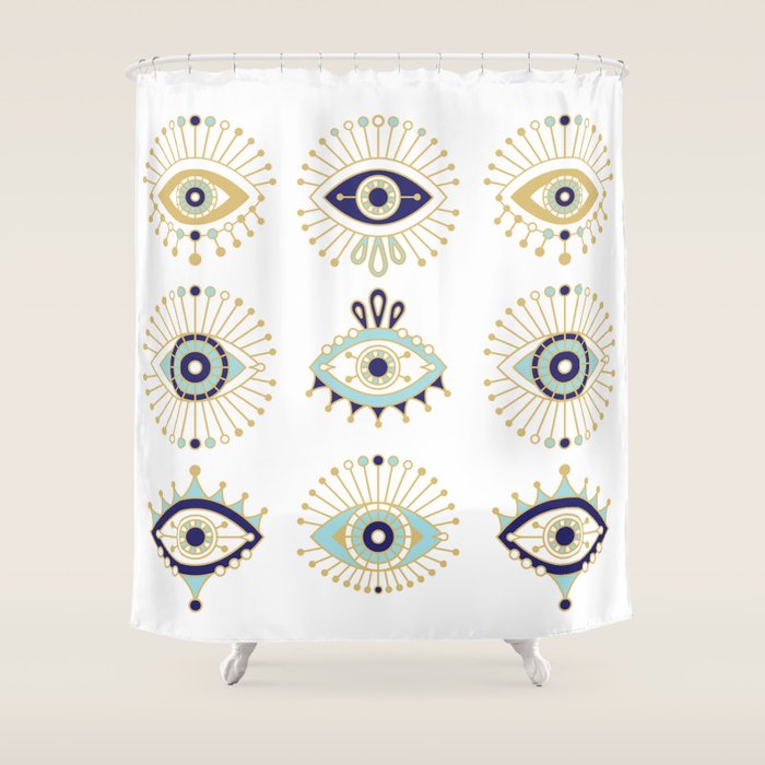 Evil Eye Collection on White Shower Curtain Gallery Image 1