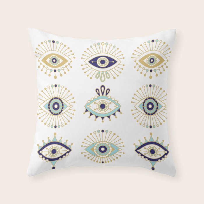 Evil Eye Collection on White Throw Pillow Gallery Image 6
