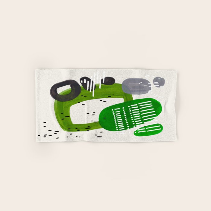 Fun Mid Century Modern Abstract Minimalist Olive Green Rings Grey Black Accent Towels Gallery Image 1
