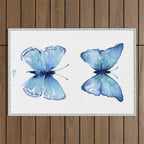Blue Butterfly Watercolor Outdoor Rug Gallery Image 1
