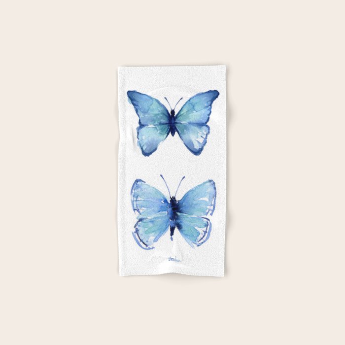 Two Blue Butterflies Watercolor Bath Towel Gallery Image 1