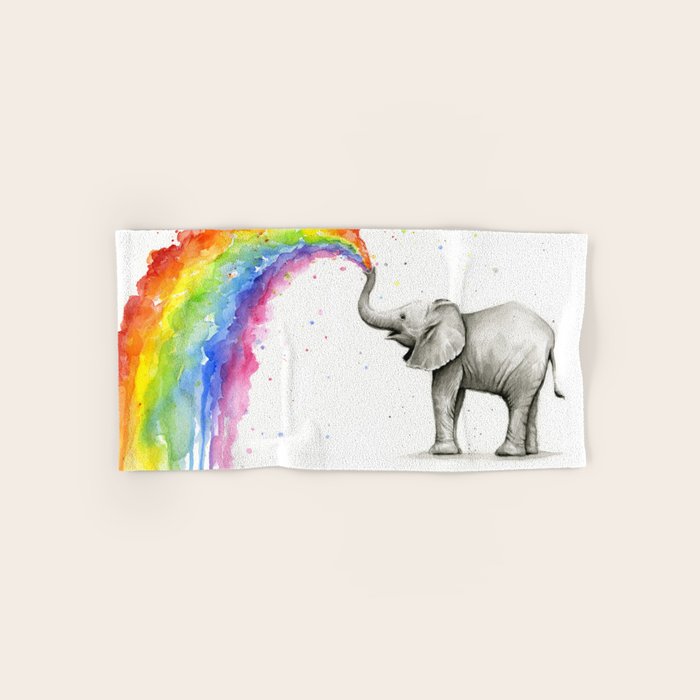 Baby Elephant Spraying Rainbow Bath Towel Gallery Image 1