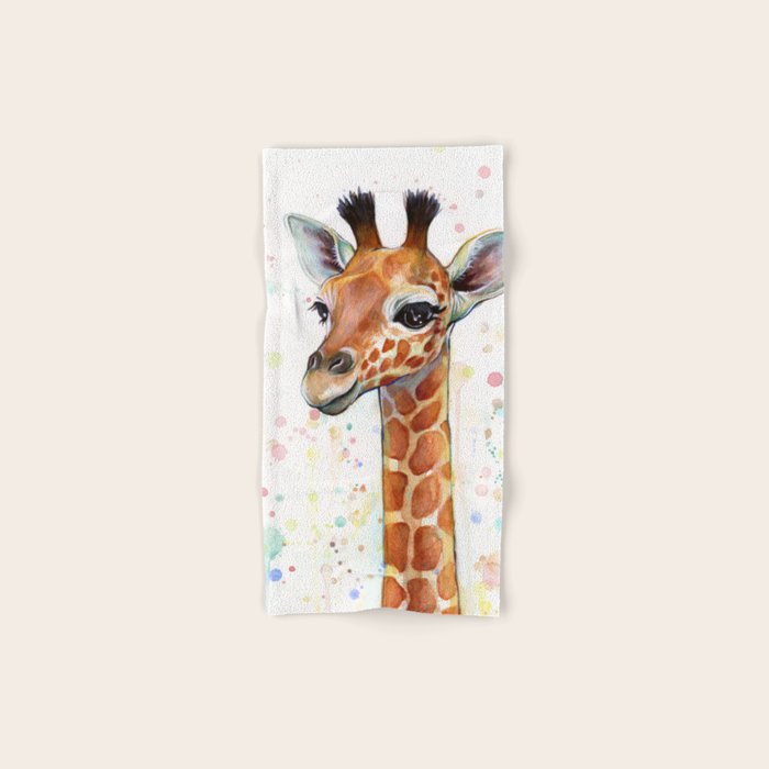 Giraffe Baby Watercolor Bath Towel Gallery Image 1