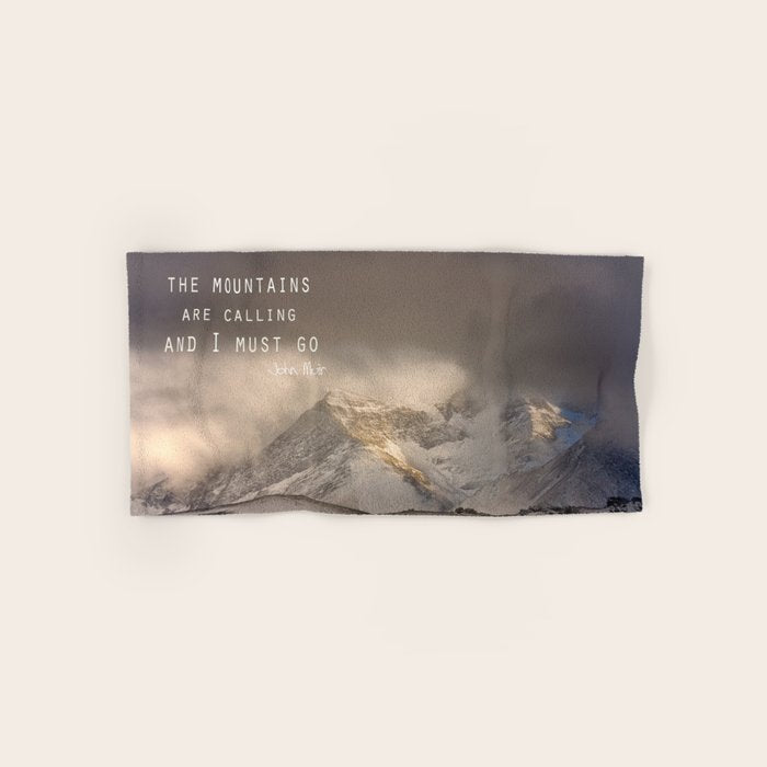 The Mountains are calling, and I must go.  John Muir. Vintage. Bath Towel Gallery Image 1