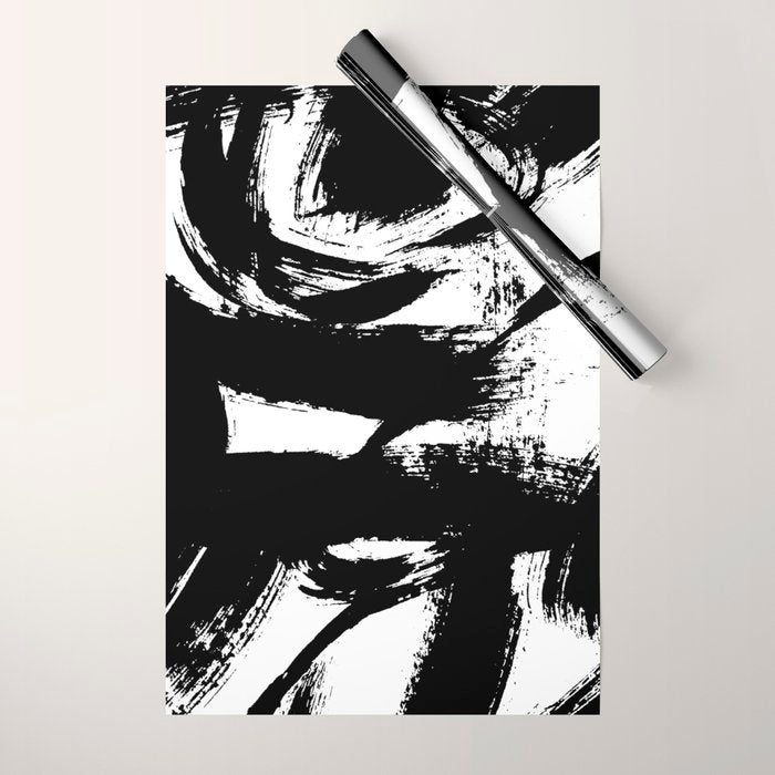 Black and White Brush Stroke Abstract Wrapping Paper Gallery Image 1