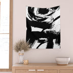 Black and White Brush Stroke Abstract Wall Tapestry Gallery Image 2