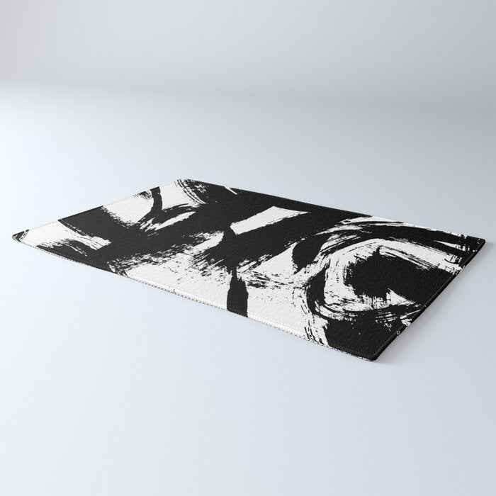 Black and White Brush Stroke Abstract Rug Gallery Image 3