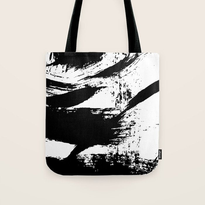 Black and White Brush Stroke Abstract Tote Bag Gallery Image 1