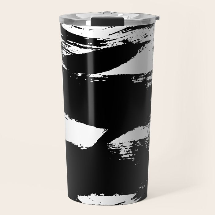 Black and White Brush Stroke Abstract Travel Mug Gallery Image 1