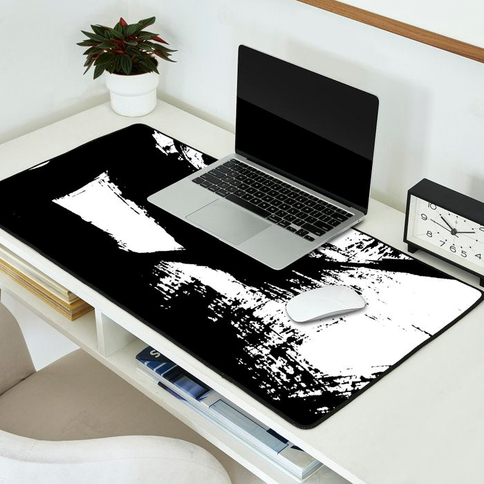 Black and White Brush Stroke Abstract Desk Mat Gallery Image 2