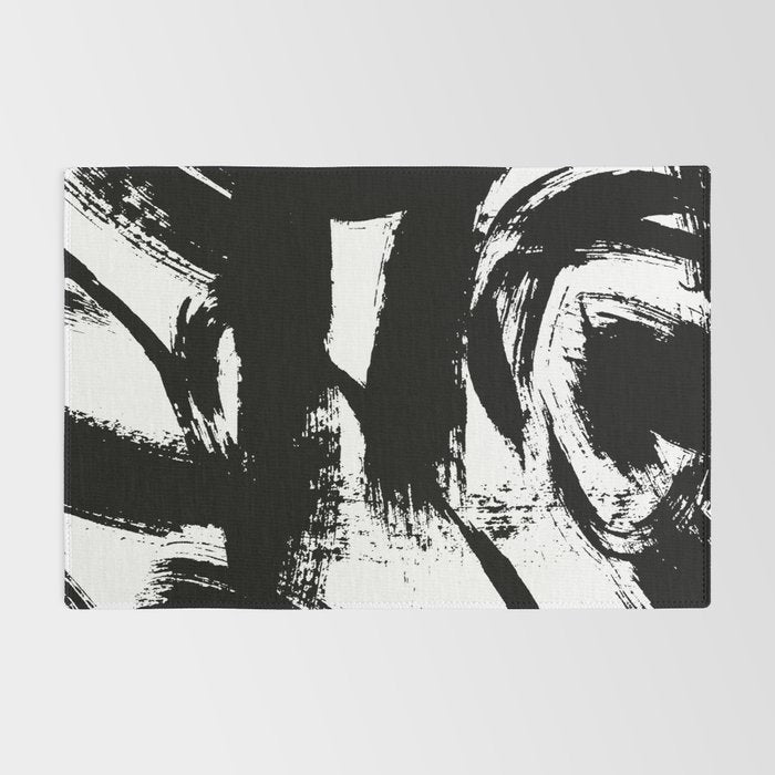 Black and White Brush Stroke Abstract Rug Gallery Image 2