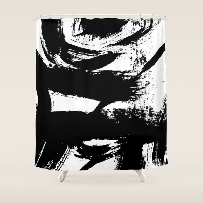Black and White Brush Stroke Abstract Shower Curtain