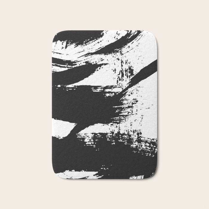 Black and White Brush Stroke Abstract Bath Mat Gallery Image 1