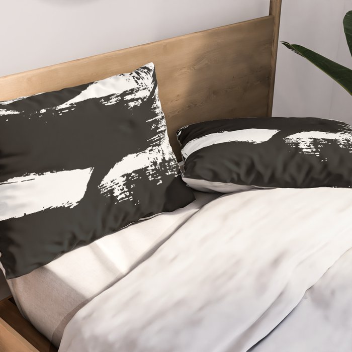 Black and White Brush Stroke Abstract Pillow Sham Gallery Image 2