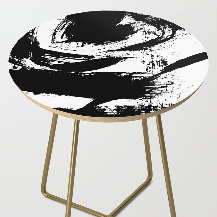 Black and White Brush Stroke Abstract Side Table Gallery Image 2