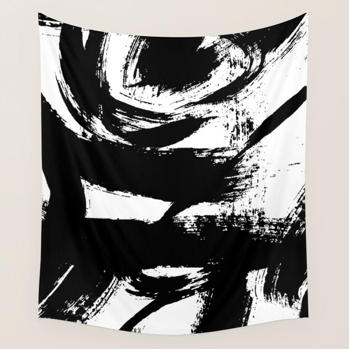 Black and White Brush Stroke Abstract Wall Tapestry Gallery Image 4