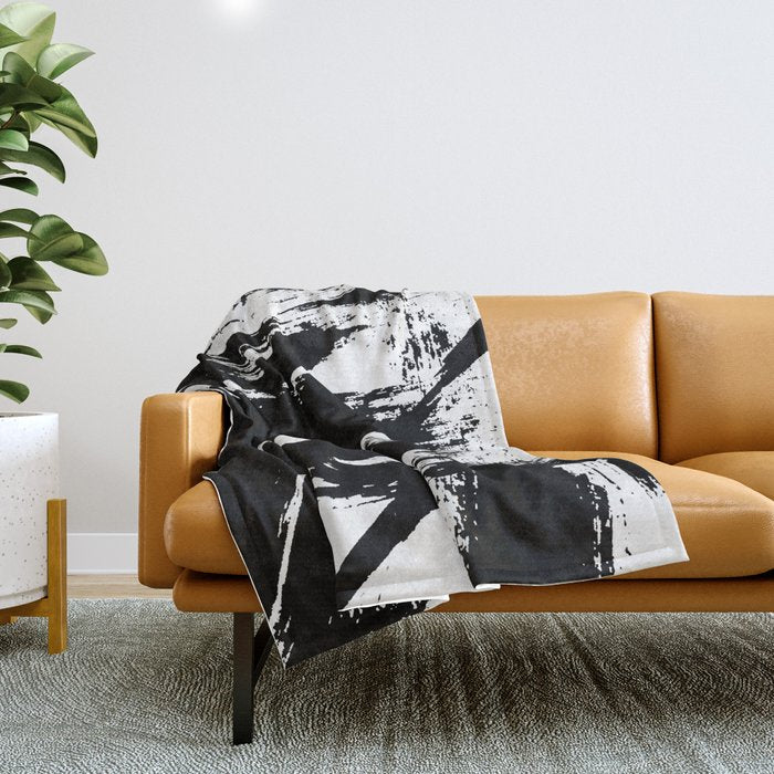 Black and White Brush Stroke Abstract Throw Blanket Gallery Image 1