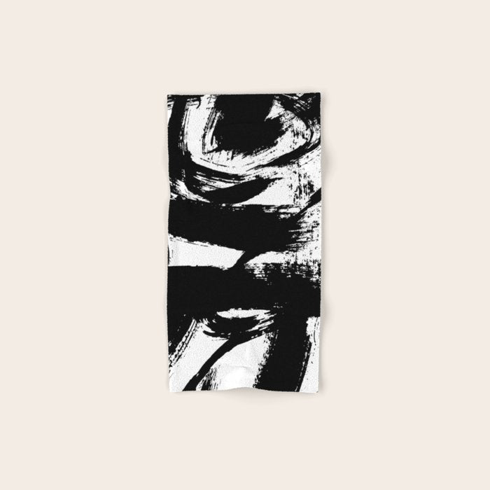 Black and White Brush Stroke Abstract Bath Towel Gallery Image 1