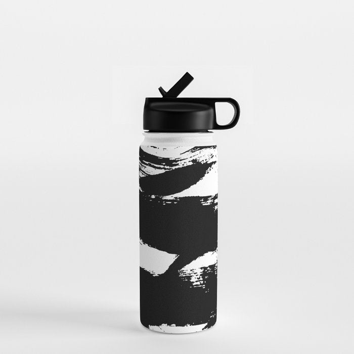 Black and White Brush Stroke Abstract Water Bottle Gallery Image 1