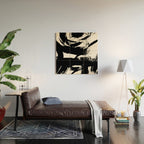 Black and White Brush Stroke Abstract Wood Wall Art Gallery Image 2