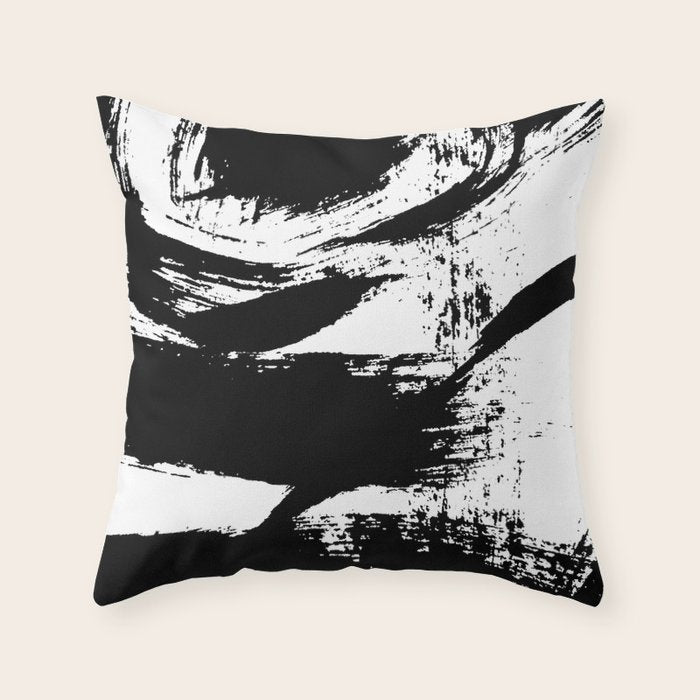Black and White Brush Stroke Abstract Throw Pillow Gallery Image 1