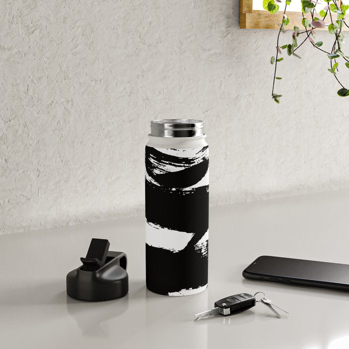 Black and White Brush Stroke Abstract Water Bottle Gallery Image 4