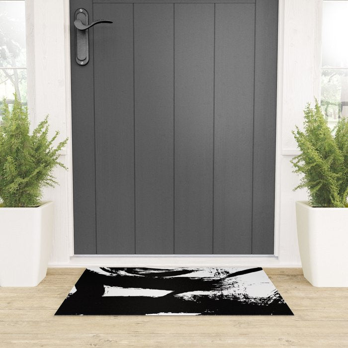 Black and White Brush Stroke Abstract Welcome Mat Gallery Image 3