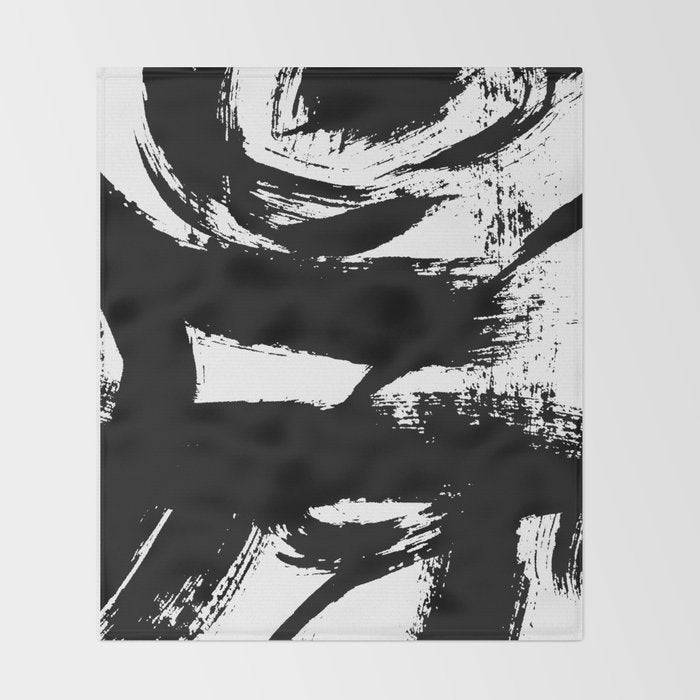 Black and White Brush Stroke Abstract Throw Blanket Gallery Image 2