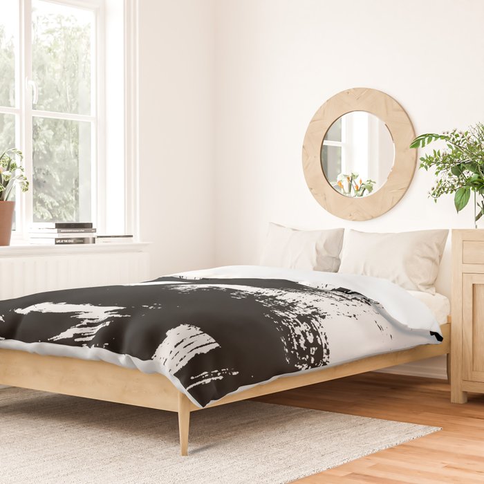 Black and White Brush Stroke Abstract Duvet Cover Gallery Image 2