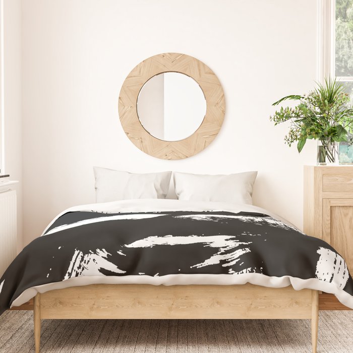Black and White Brush Stroke Abstract Duvet Cover Gallery Image 3