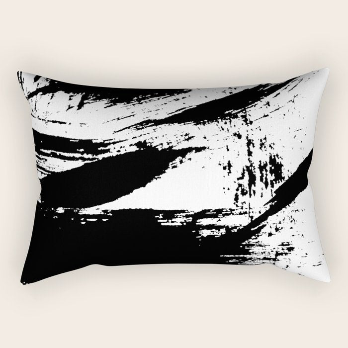 Black and White Brush Stroke Abstract Rectangular Pillow Gallery Image 2