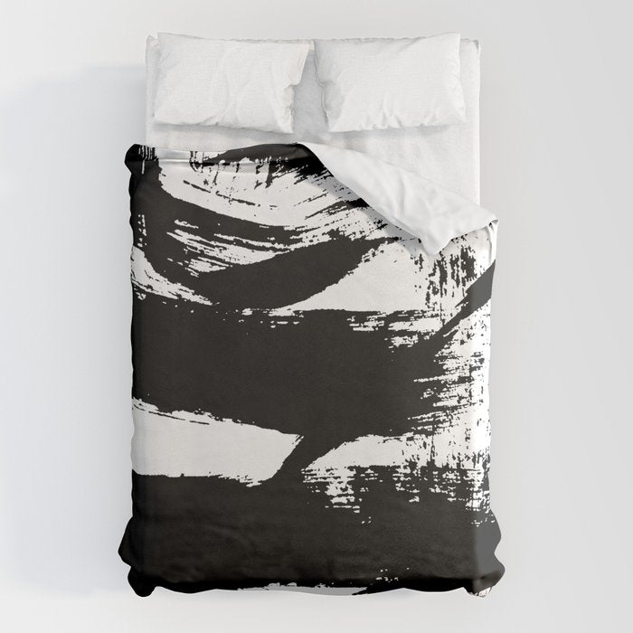 Black and White Brush Stroke Abstract Duvet Cover Gallery Image 6