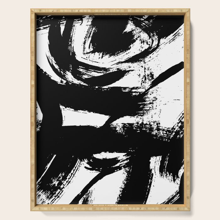 Black and White Brush Stroke Abstract Serving Tray Gallery Image 1