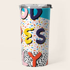 Check it - good vibes happy smiles fun modern memphis throwback art 1980's 80's 80s 1980s 1980 neon  Travel Mug Gallery Image 2