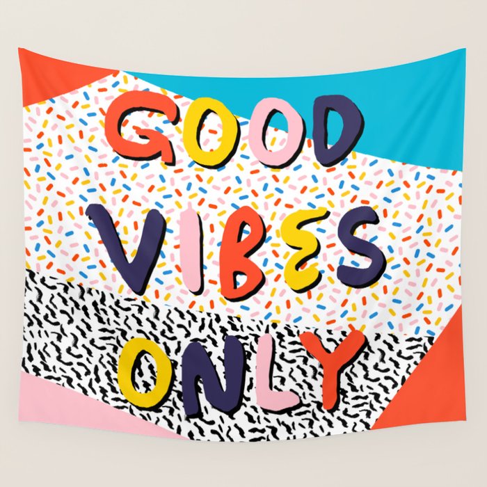 Check it - good vibes happy smiles fun modern memphis throwback art 1980's 80's 80s 1980s 1980 neon  Wall Tapestry Gallery Image 4
