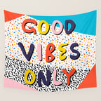 Check it - good vibes happy smiles fun modern memphis throwback art 1980's 80's 80s 1980s 1980 neon  Wall Tapestry Gallery Image 4