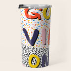 Check it - good vibes happy smiles fun modern memphis throwback art 1980's 80's 80s 1980s 1980 neon  Travel Mug Gallery Image 3
