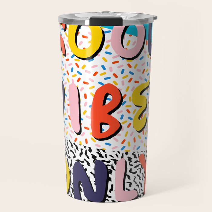 Check it - good vibes happy smiles fun modern memphis throwback art 1980's 80's 80s 1980s 1980 neon  Travel Mug Gallery Image 1
