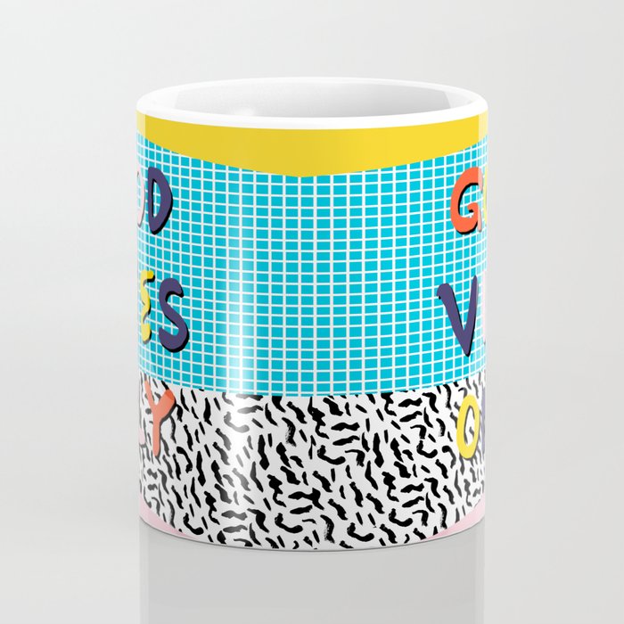 Check it - good vibes happy smiles fun modern memphis throwback art 1980's 80's 80s 1980s 1980 neon  Coffee Mug Gallery Image 4