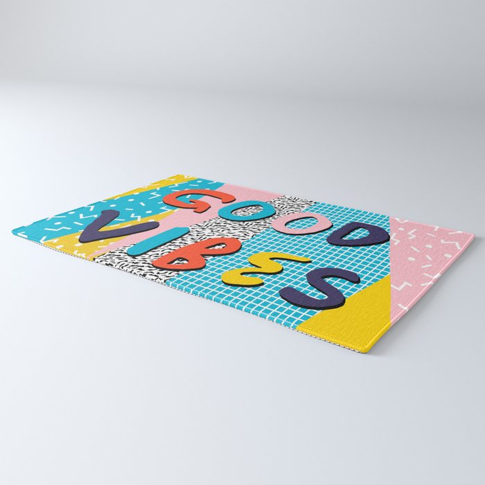 Check it - good vibes happy smiles fun modern memphis throwback art 1980's 80's 80s 1980s 1980 neon  Rug Gallery Image 3