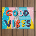Check it - good vibes happy smiles fun modern memphis throwback art 1980's 80's 80s 1980s 1980 neon  Outdoor Rug Gallery Image 1